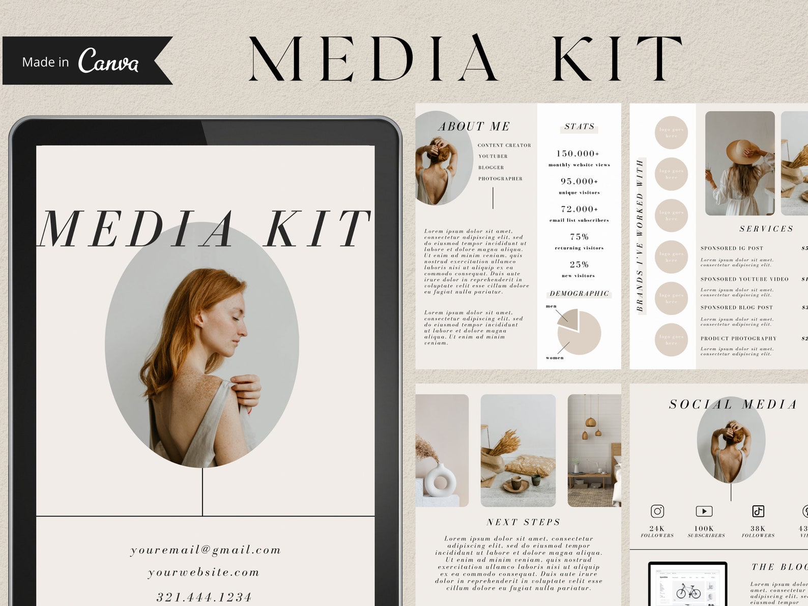 Apply for Collaborations with Brands Influencer Media Kit for Instagram & TikTok Customizable Canva Template Content Creator Brand Kit